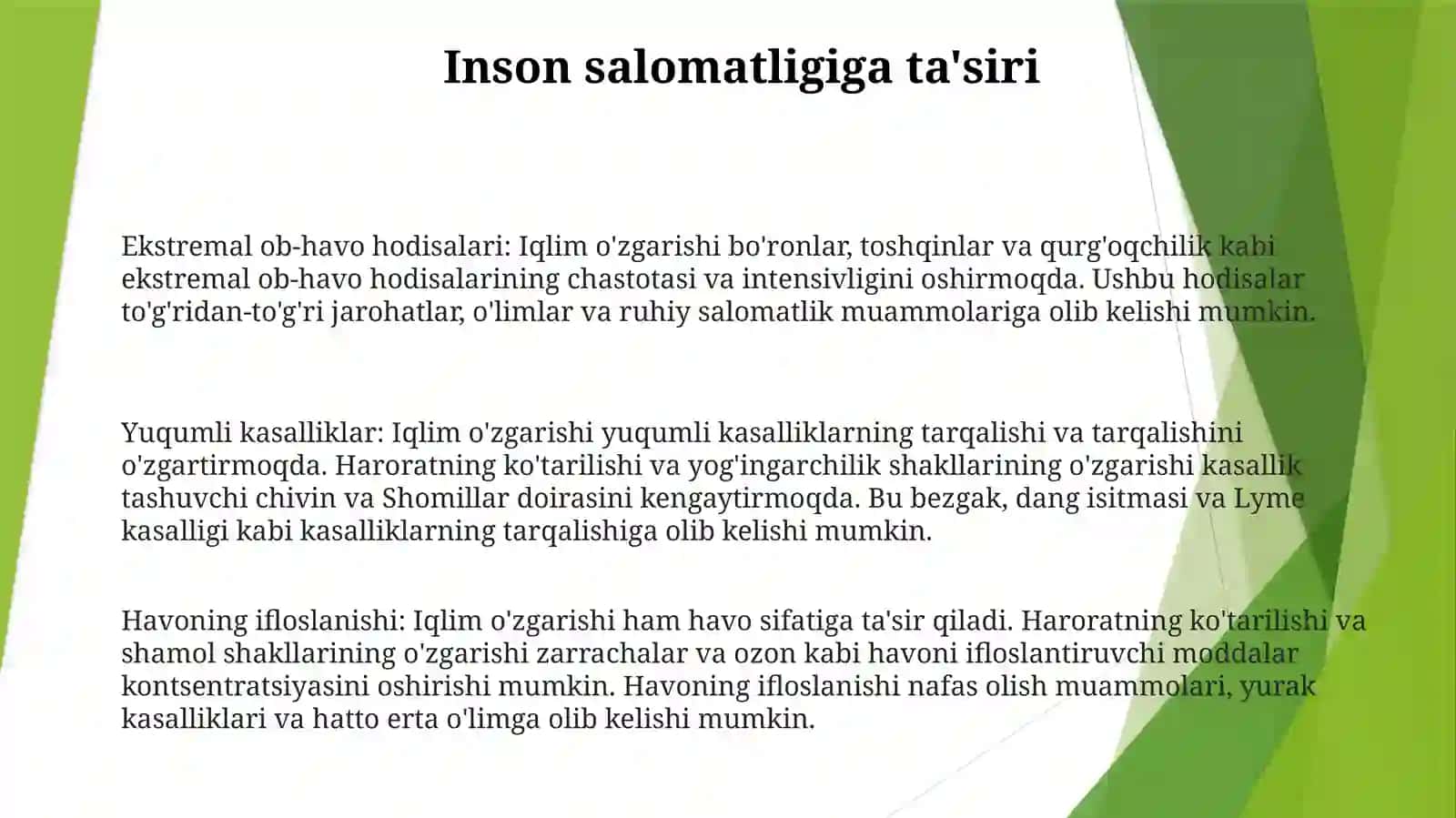 Kasalliklarni Global Tashvishi. Iqlim O'Zgarishlarining Tibbiy Oqibatlari 2