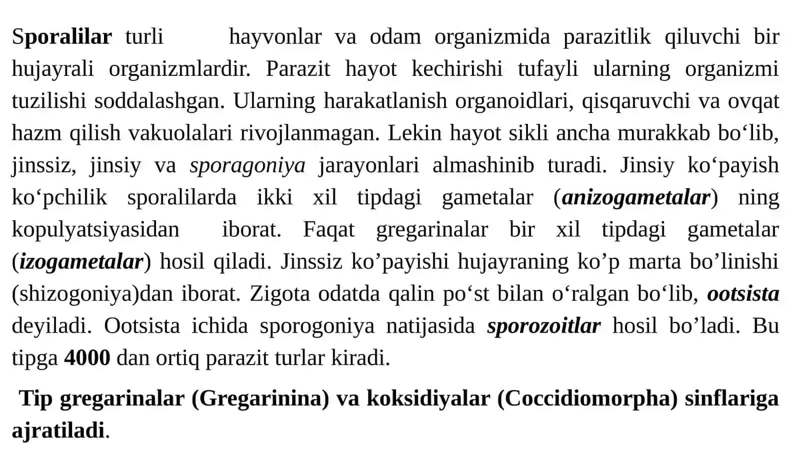 Apikompleksa (Apicomplexa) yoki Spora hosil qiluvchilar (Sporozoa)tipi 2