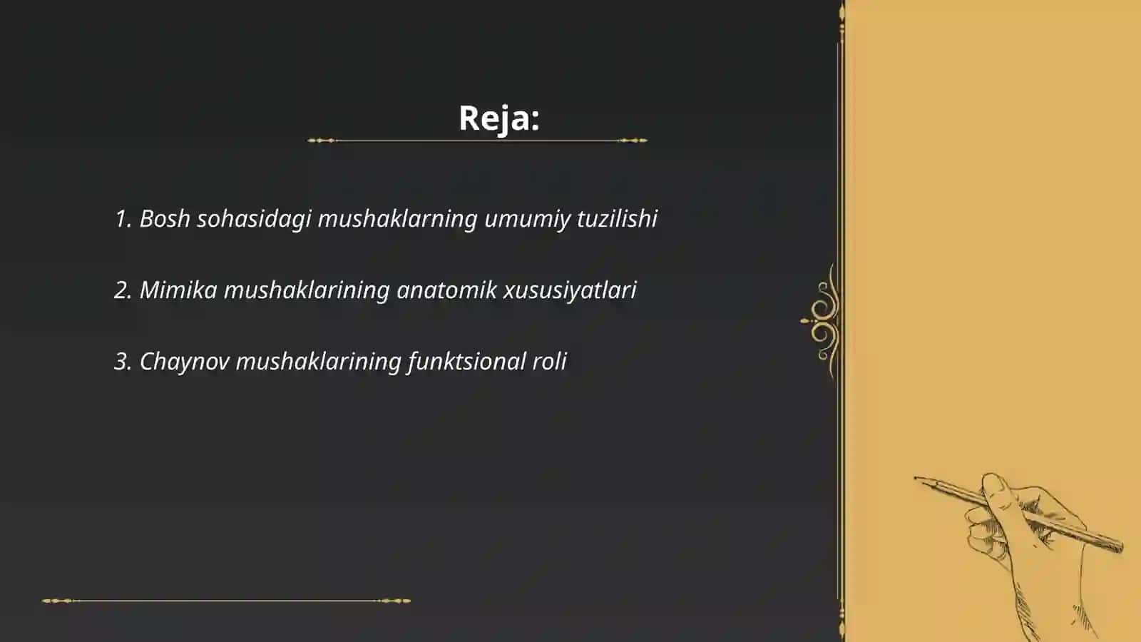 Bosh sohasi mushaklari Mimika va chaynov mushaklarining xususiyatlari, topografik va funksional anatomiyasi 2