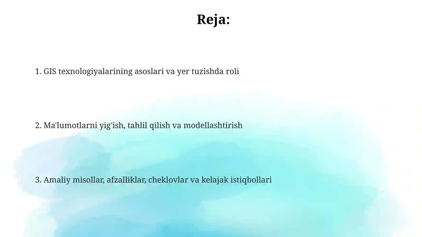 GIS texnologiyalari va yer tuzishning asoslari 2
