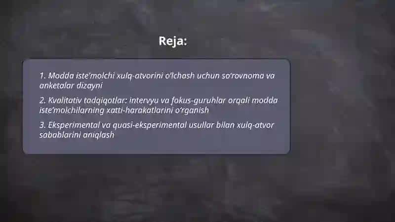 Modda isteʼmolchi xulq atvorini oʻrganish va sigmentatsiya usullari 2
