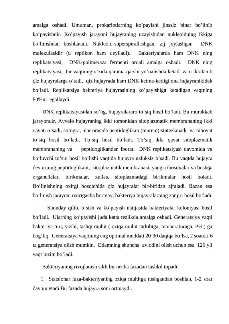 Bakteriyalarni uzluksiz ko’payishi va ularni sanoatdagi ahamiyati 2