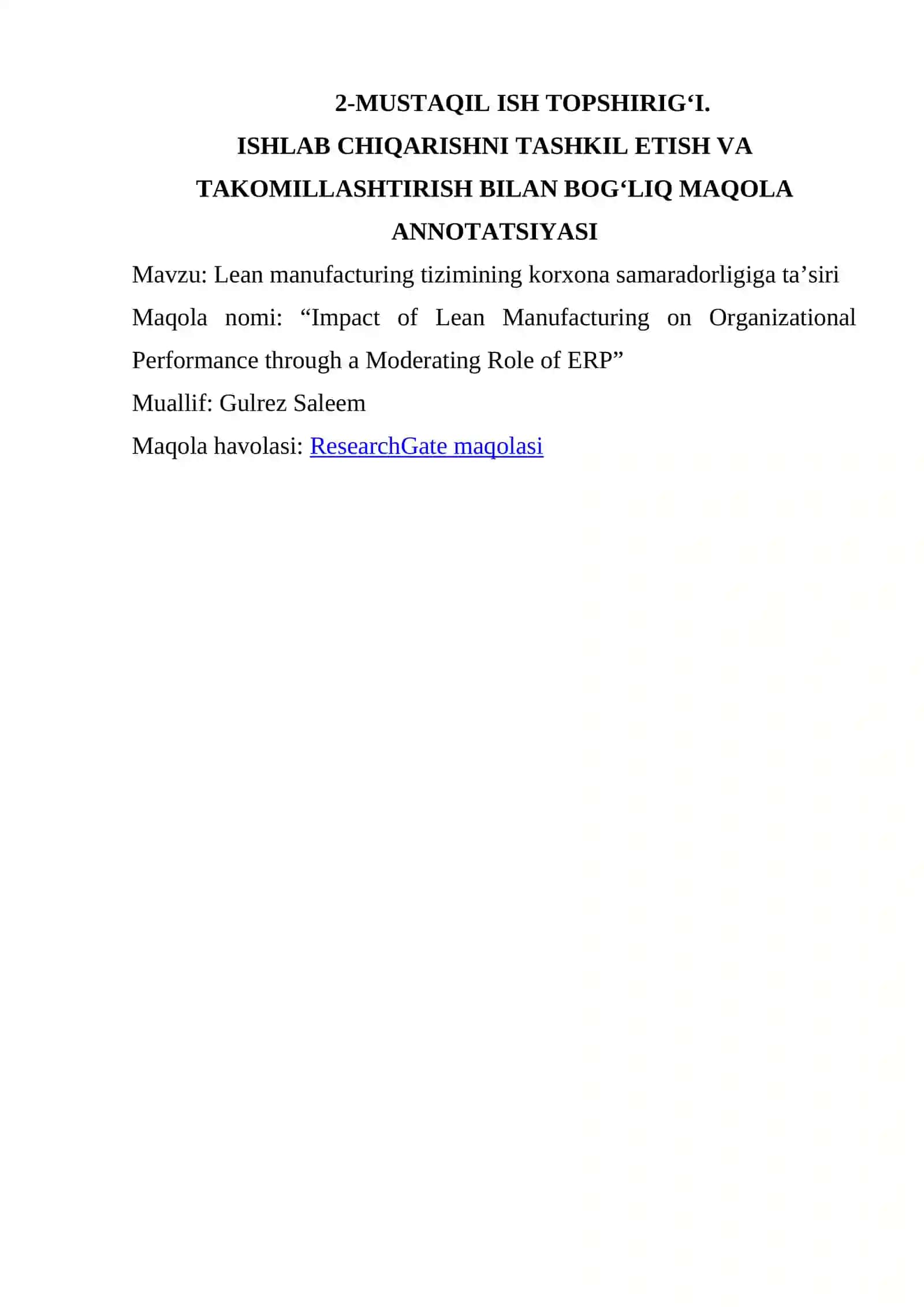 Lean Manufacturing tizimining korxona samaradorligiga ta’siri 2