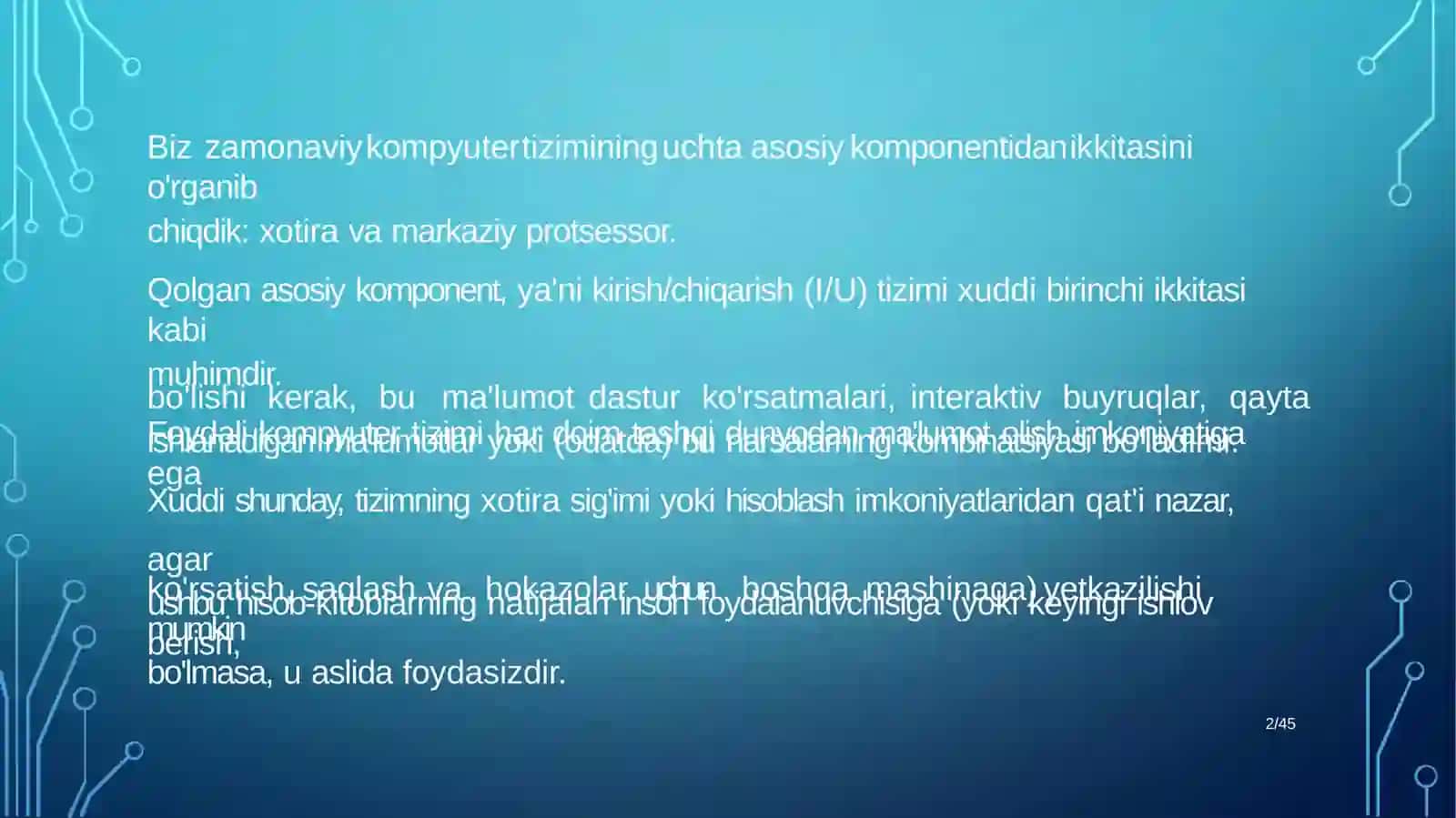 Mavzu: KIRITISH/CHIQARISH(I/O) 2