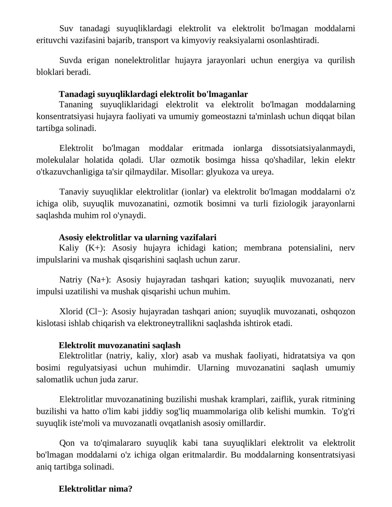 Organizmning biologik suyuqliklari elektrolit va noelektrolitlar eritmalari sifatida 2