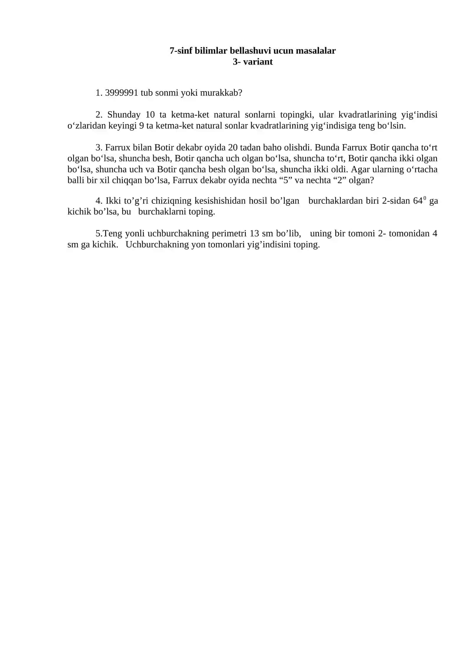7-sinf bilimlar bellashuvi ucun masalalar 2