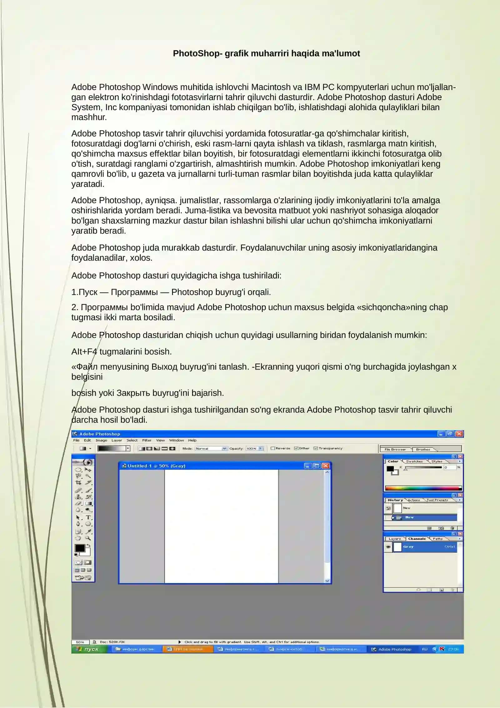 PhotoShop-grafik muharriri haqida ma'lumot 2