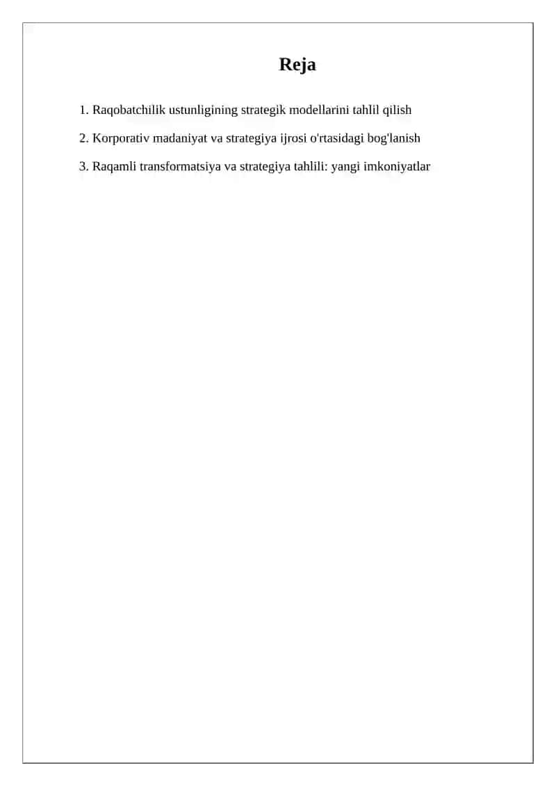 Raqobatchilik ustunligi strategiyasi 2