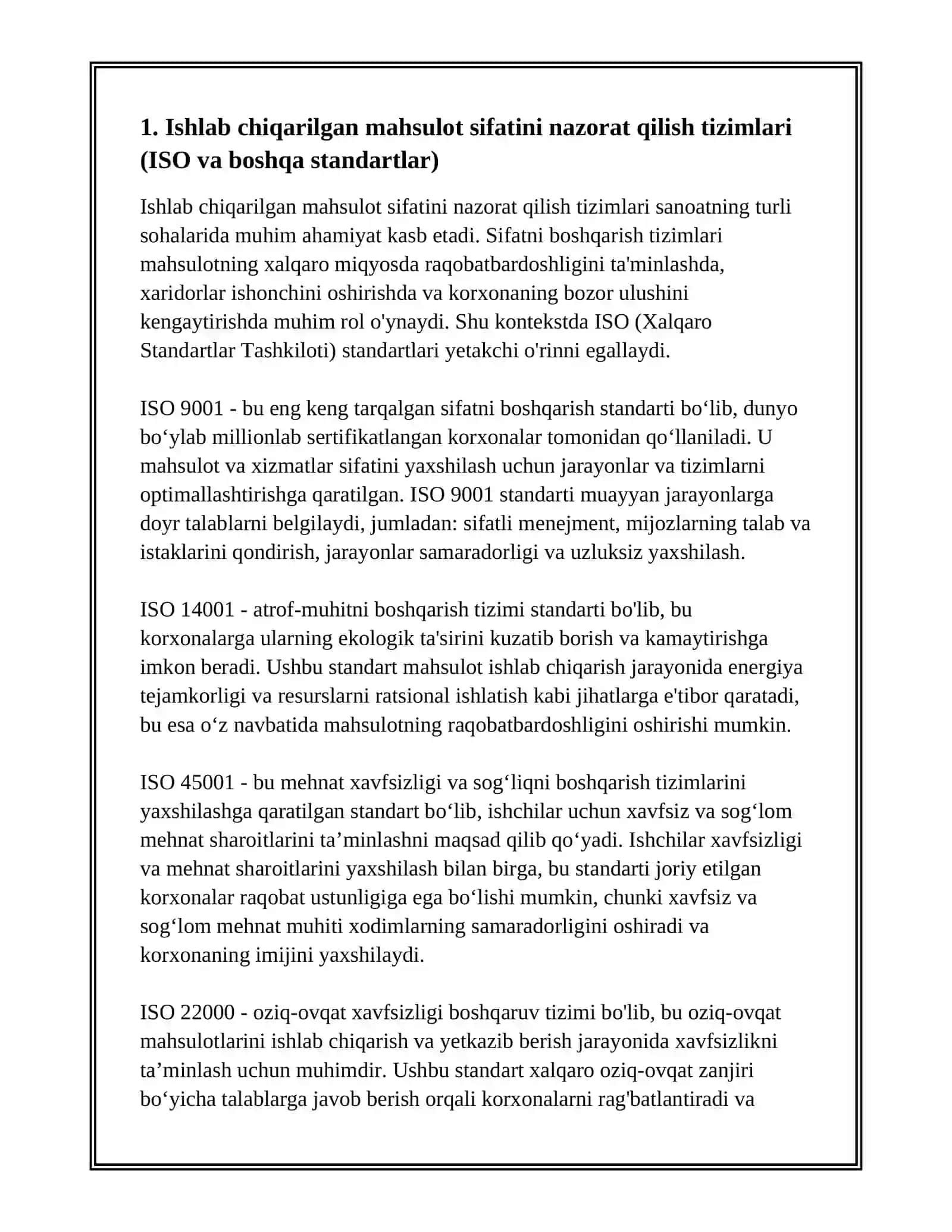 ISHLAB CHIQARILGAN MAHSULOT SIFATI, RAQOBATBARDOSHLIGI, ASSORTIMENT (XILMA- XILLIGI) 2