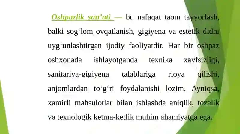 Oshxona Anjomlari Bilan Ishlash va Texnika Xavfsizligi Qoidalari 2