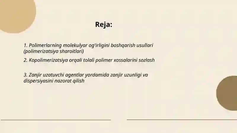 Tola hosil qilluvchi polimerlar xossalarini boshqarish usullari 2