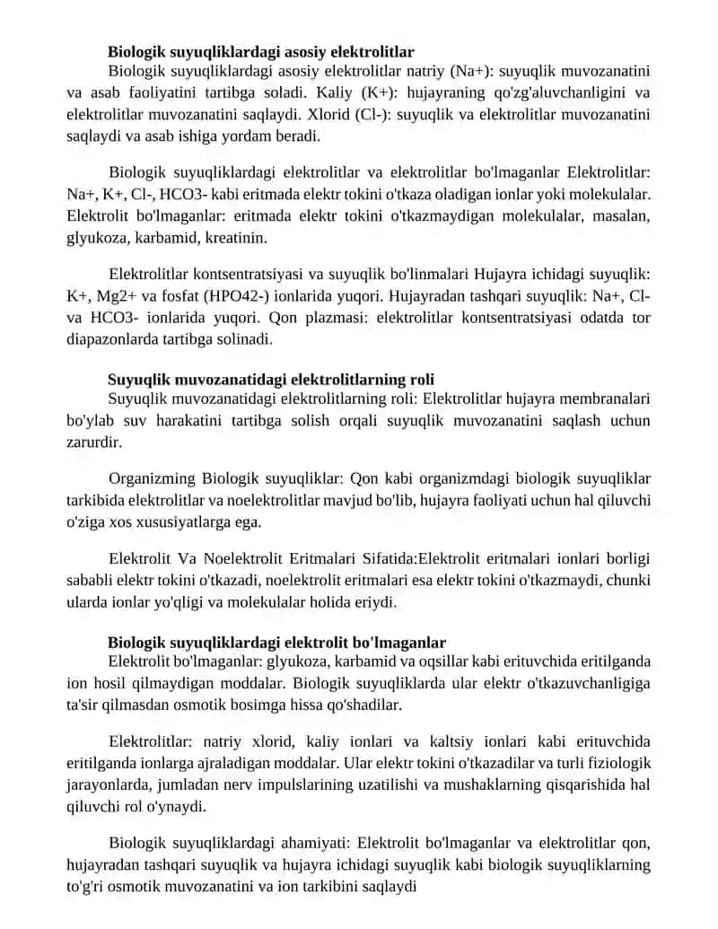 Organizmning Biologik Suyuqliklar Elektrolit Va Noelektrolit Eritmalari Sifatida 2