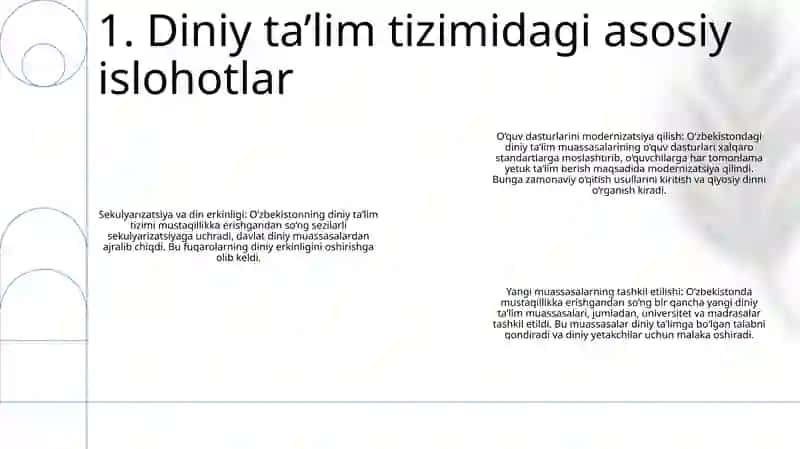 Oʻzbekistonda Mustaqillik Yillarida Diniy TaʼLim Tizimida Amalga Oshirilgan Islohotlar 2