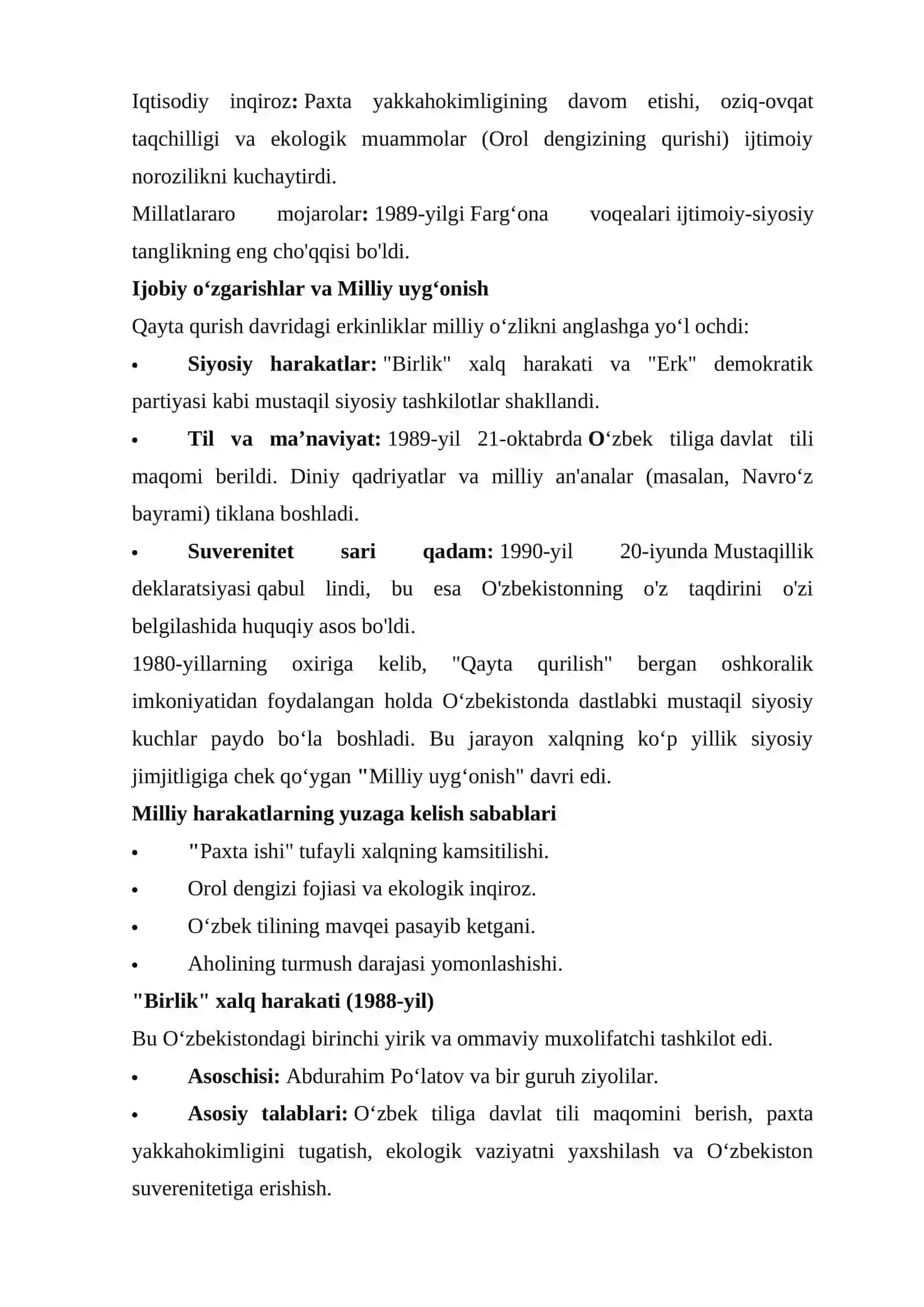 “Qayta Qurilish” yillarida O’zbekistondagi ijtimoyi-siyosiy vaziyat. 2
