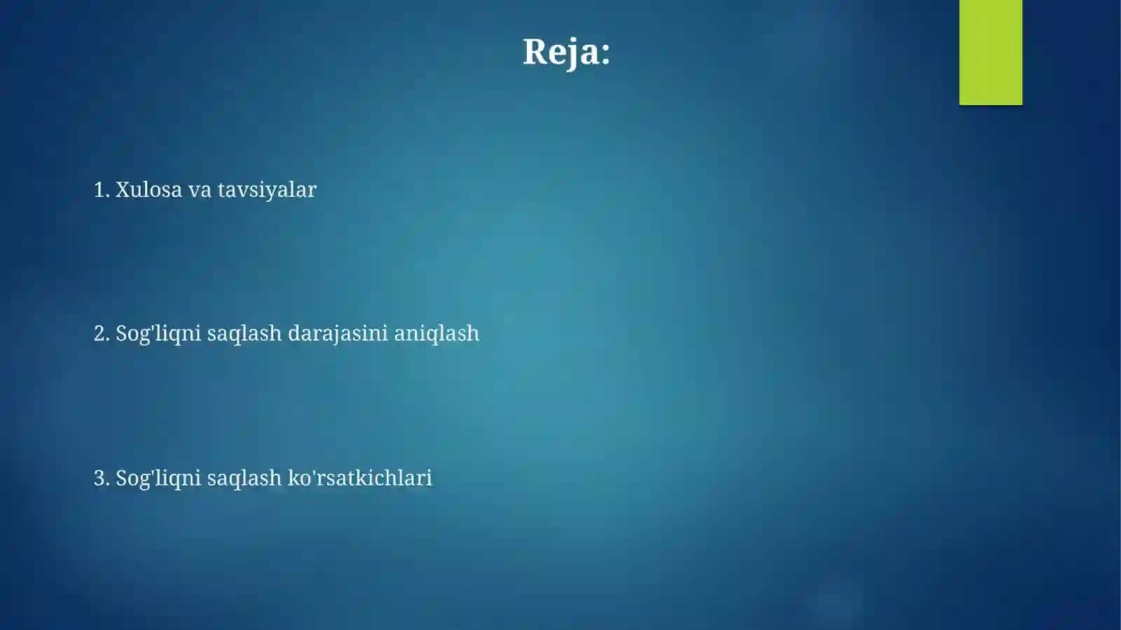 Salomatlik darajasini aniqlash, uning koʻrsatkichlari 2