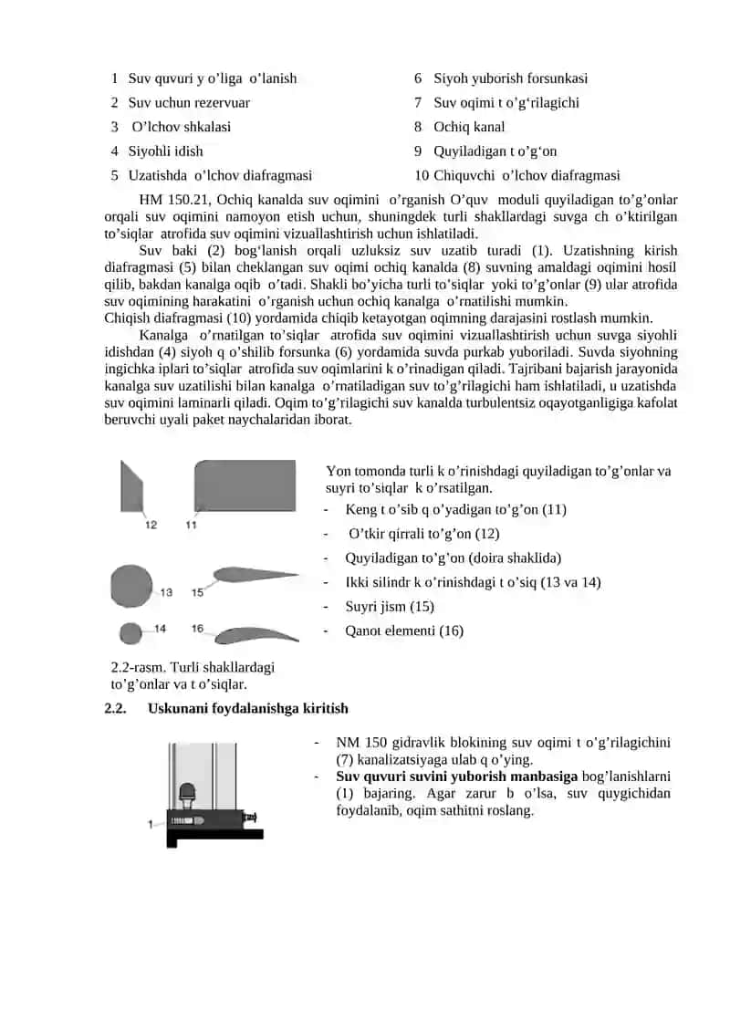 HM 150.21 Flow Channel Kanalda oqimni o'rganish o'quv moduli 2