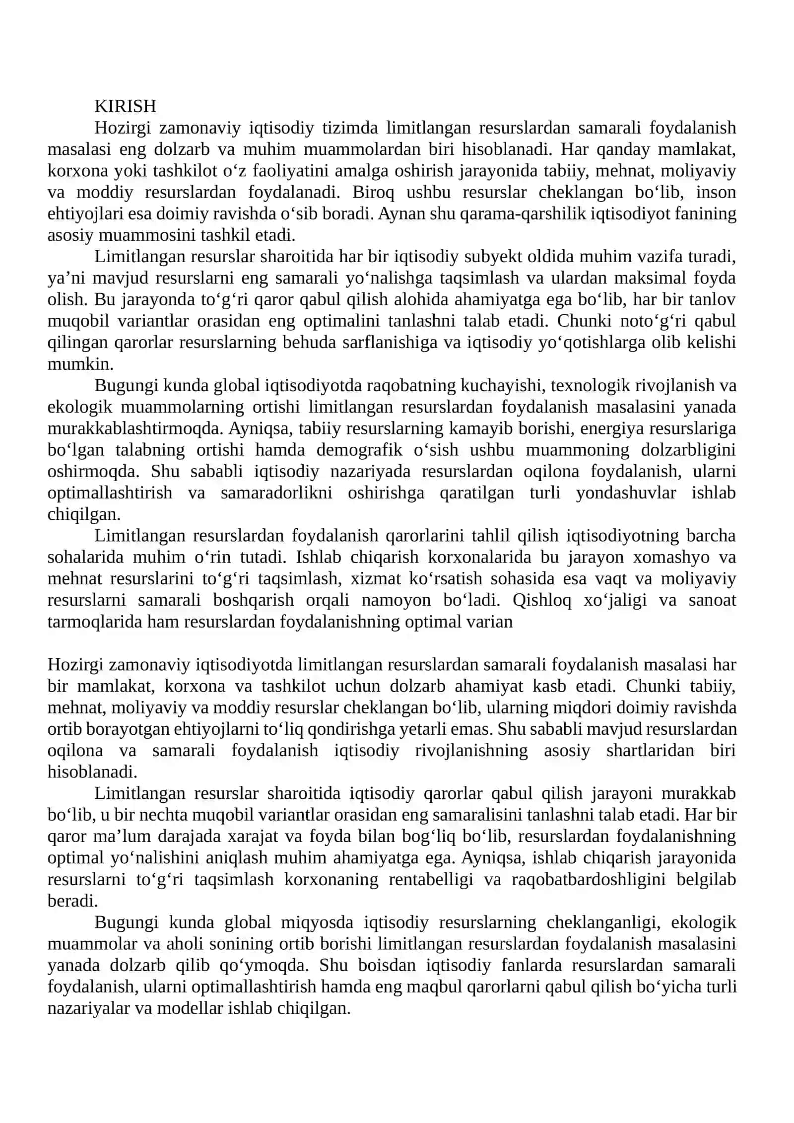 Limitlangan resurslardan foydalanish qarorini tahlil qilish 2