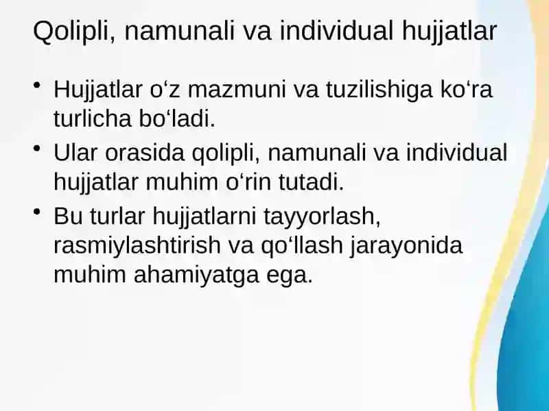 Qolipli, namunali va individual hujjatlar 2