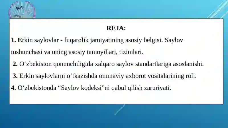 SAYLOV HUQUQI ERKINLIGI - FUQAROLIK JAMIYATINING SHARTI 2