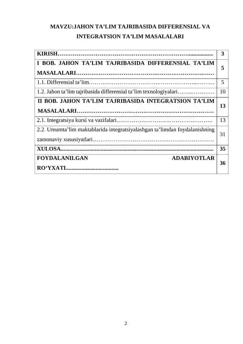 JAHON TA’LIM TAJRIBASIDA DIFFERENSIAL VA INTEGRATSION TA’LIM MASALALARI 2