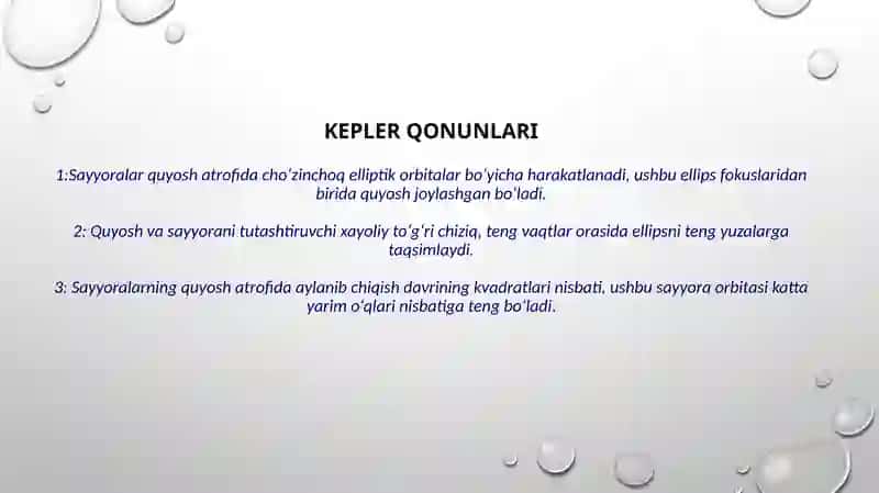 Mexanikada kepler qonunlari. Ortogonal koordinata sistemalari orasidagi o’tishlar 2