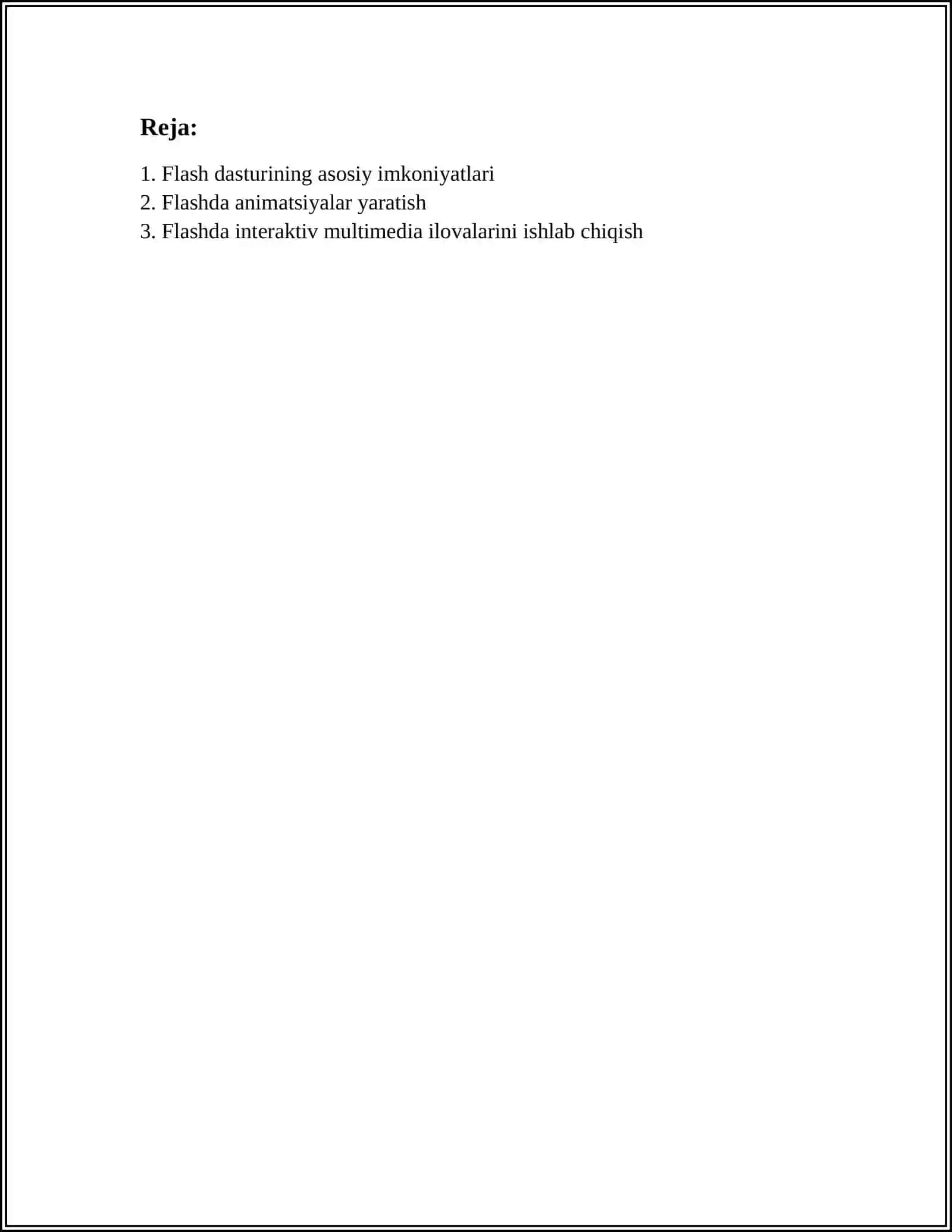 MULTIMEDIA MAXSULOTLARINI YARATISH DASTURLARI. FLASH DASTURI 2