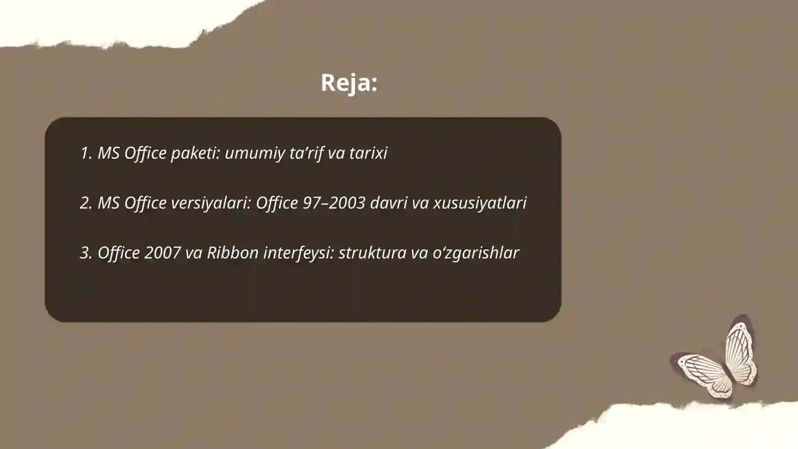 MS Office paketi versiyalari, tarkibi va ularning vazifalari 2
