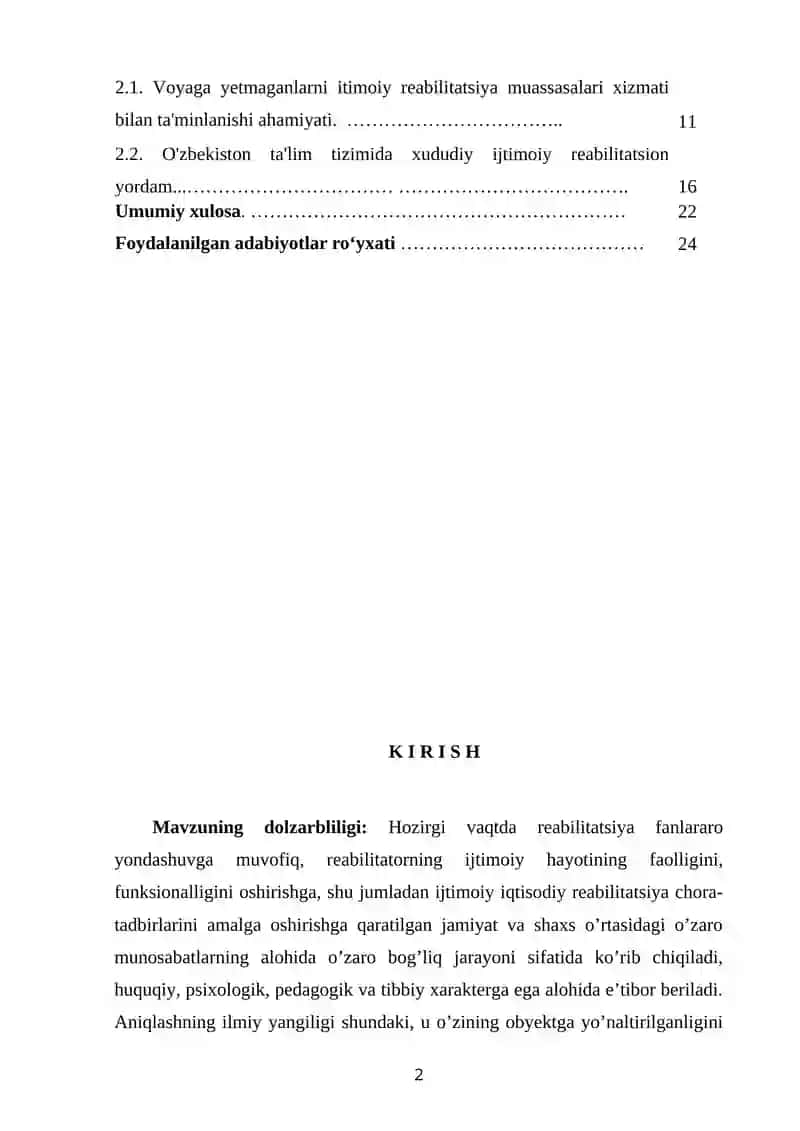 О‘ZBEKISTONDA FAOLIYAT OLIB BORUVCHI IJTIMOIY-REABILITATSION MUASSASALAR 2