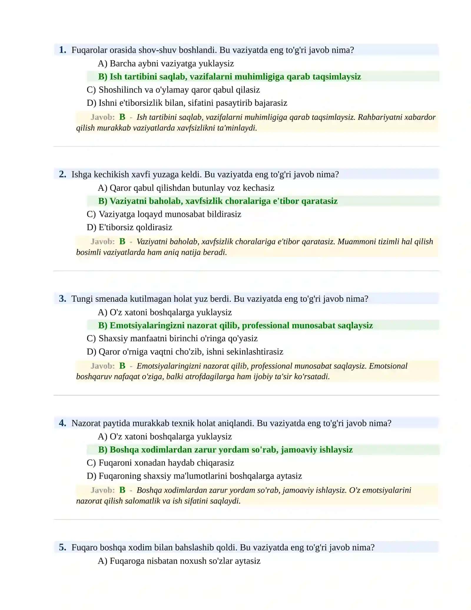 BOJXONA XIZMATIGA ISHGA KIRISH PSIXOLOGIK SINOV Testlari 2