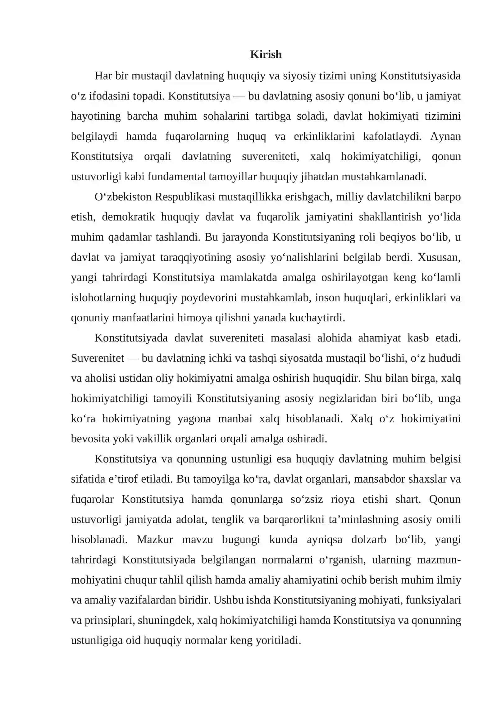 Konstitutsiyada Davlat Suvereniteti, Xalq Hokimiyatchiligi, Konstitutsiya va Qonunning Ustunligiga oid Me’yorlar 2