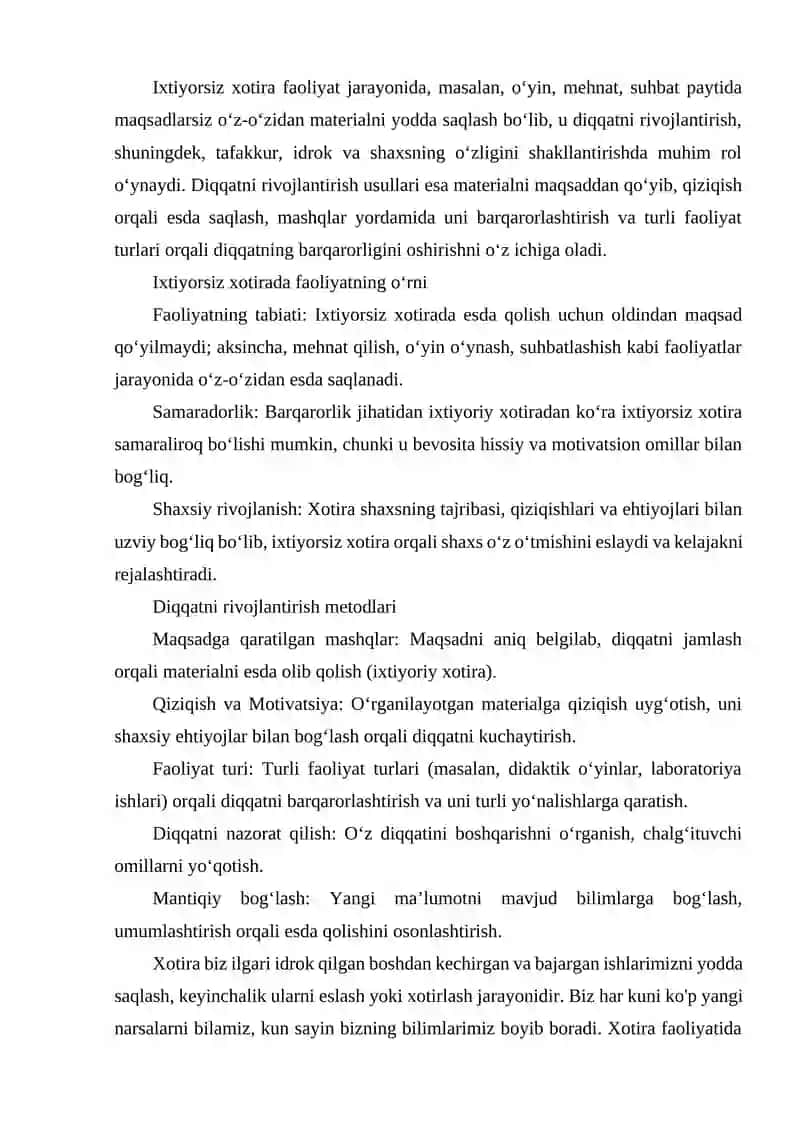 Ixtiyorsiz xotirada faoliyatning oʻrni 2