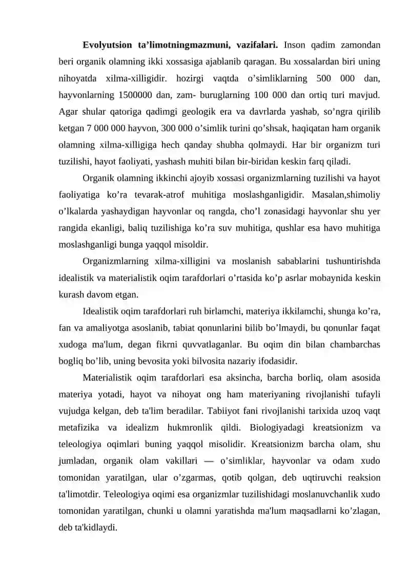 ORGANIK OLAM EVOLYUTSION OBEKTIV JARAYON SIFATIDA HAYOTNI TUZILISH DARAJALARI VA UNING ASOSIY TASNIFI 2