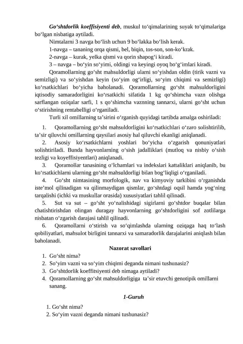 Qoramollarni Go‘sh Maqsuldorligini Hisobga Olis 2