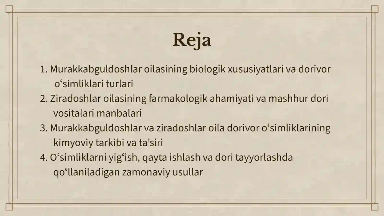 Murakkabguldoshlar va Ziradoshlar Oilalariga Mansub Dorivor Oʻsimliklar 2