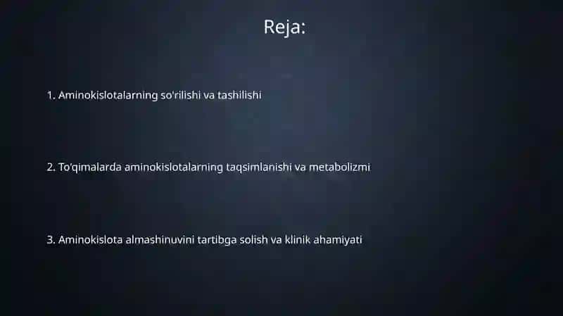 Aminokislotalarning so'rilishi va toʻqimalar aro taqsimlanishi 2