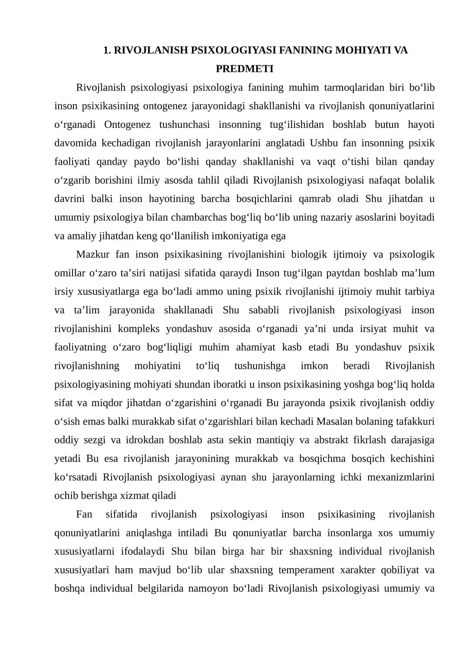 RIVOJLANISH PSIXOLOGIYASI FANINING PREDMETI, VAZIFALARI VA TADQIQOT METODLARI 2