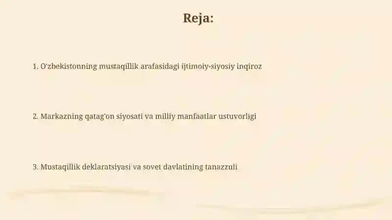 Oʻzbekiston mustaqillikka erishish arafasida ijtimoiy siyosiy jarayonlar 2