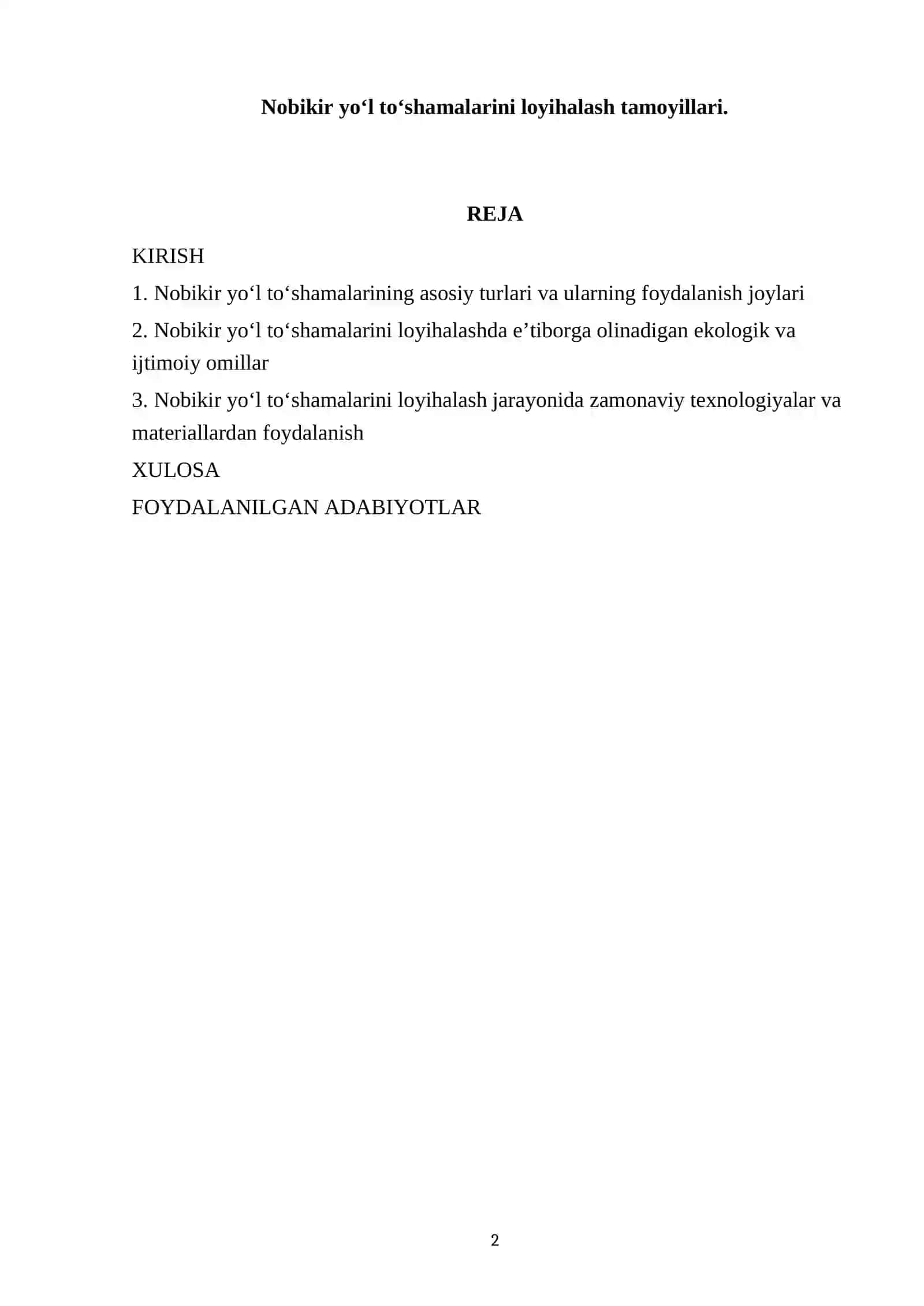 Nobikir yo‘l to‘shamalarini loyihalash tamoyillari 2
