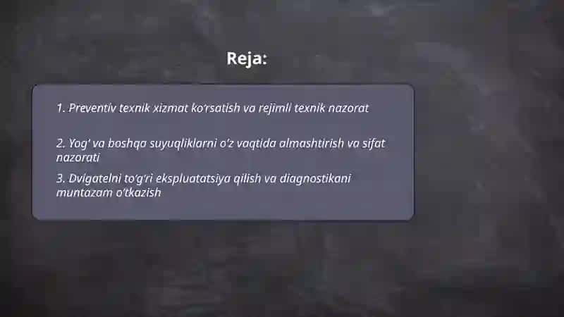 Avtomobil transport vositalarining xizmat muddatini oshirish usullari 2