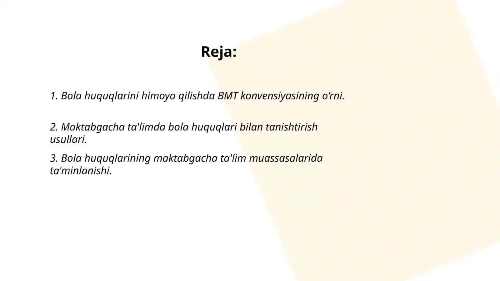 Maktabgacha ta'lim tashkilotlarida "Bola huquqlari to'g'risida"gi BMT konvensiyasidan foydalanish 2