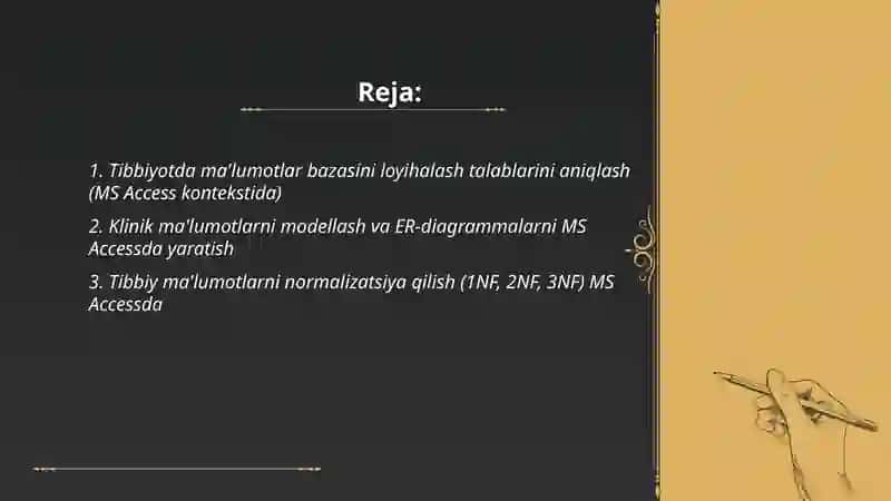 Tibbiyotda maʼlumotlar bazasini loyixalashtirishda MS Access dasturiy taʼlimotidan foydalanish 2
