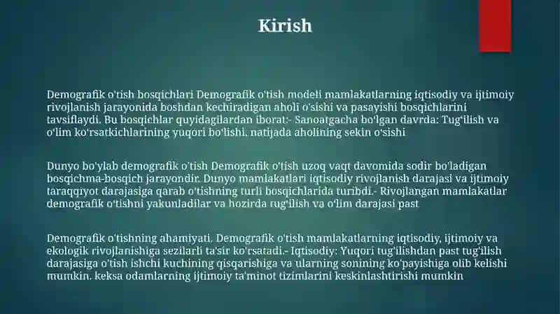 Demografik OʻTish Bosqichlari Va Ushbu Jarayonni Dunyo Hududlari BoʻYlab Ahamiyati 2