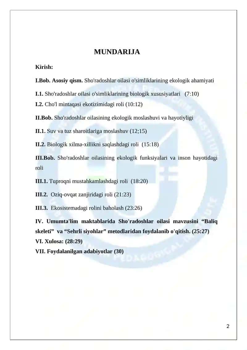 Biologiya Ta’lim Yonalishi Kurs Ishi 2