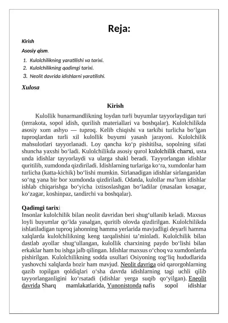 Kulolchilikning vujudga kelishi va rivojlanish bosqichlari 2
