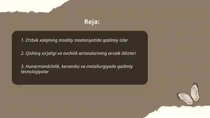Oʻzbek xalqi moddiy, ma’naviy, qadimiy, diniy tasavvurlar va qarashlarning arxaik izlari 2