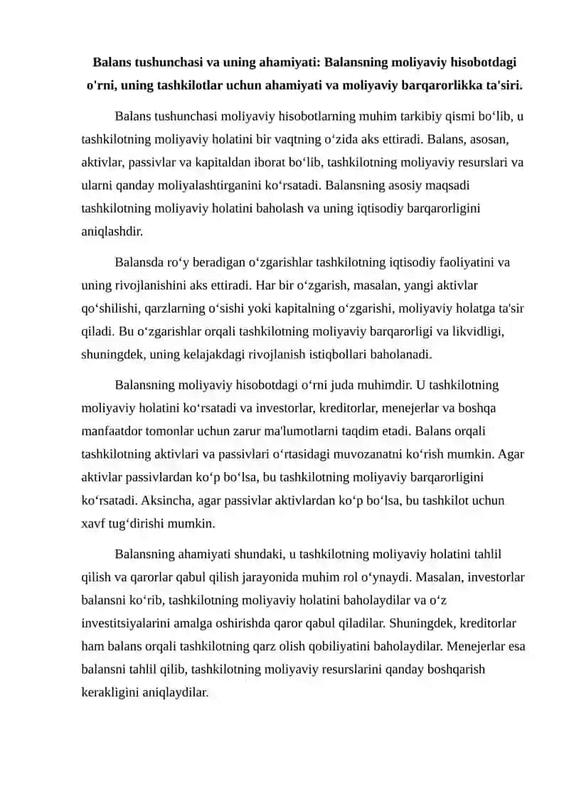 Balansda ro’y beradigan o’zgarishlar 2