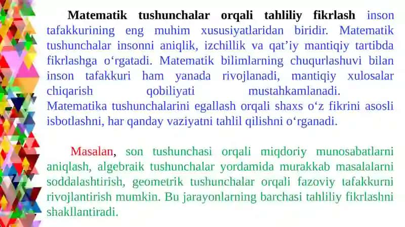 Mantiqiy fikrlash va matematik bilimlarning o'zaro aloqasi 2