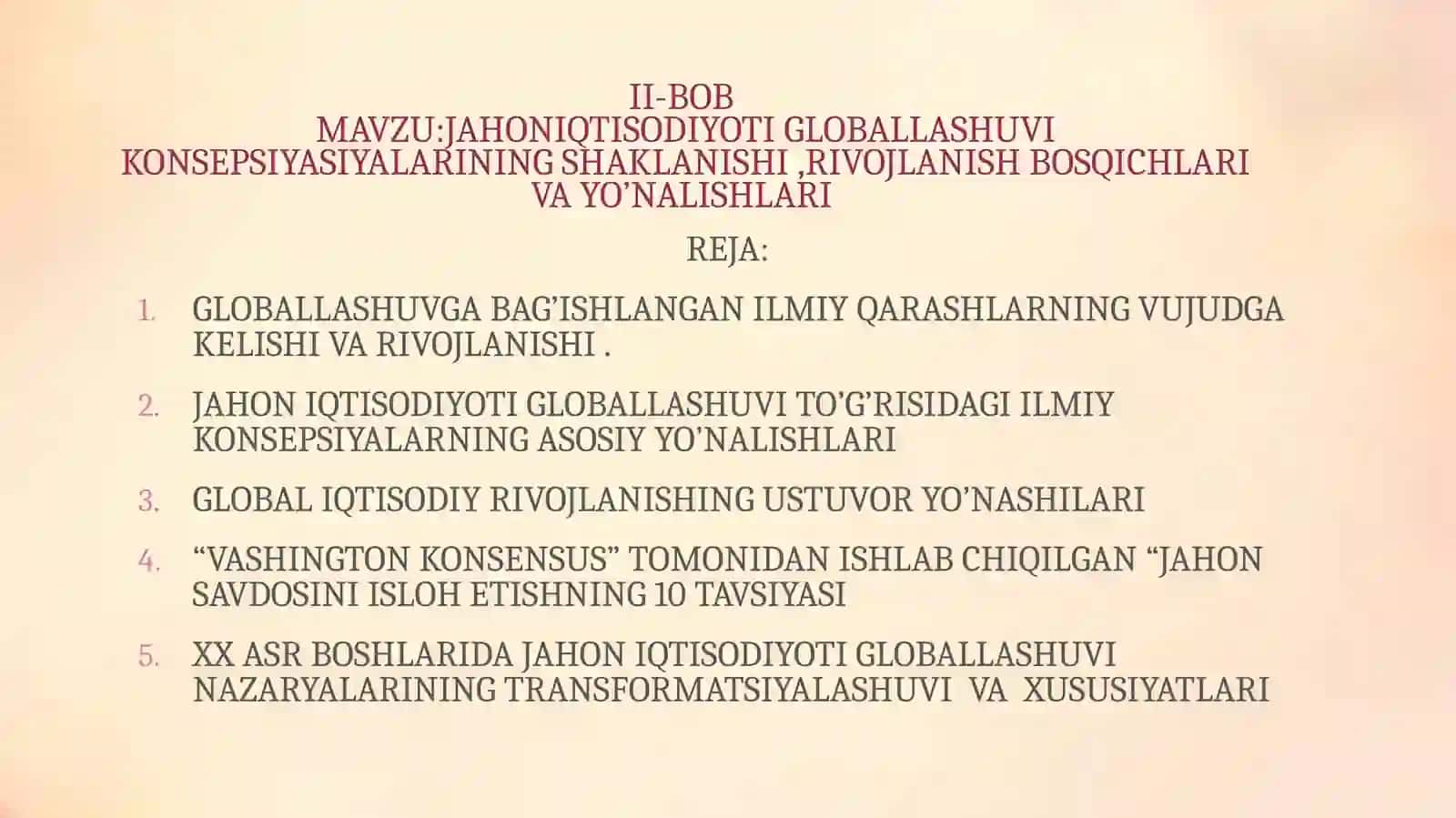 FDU SIRTQI BO’LIM IQTISODIYOT YO’NALISHI 21.36 GURUH TALABASI QODIROVA GULHAYONING JAHON IQTISODIYOTI VA XALQARO MUNOSABATLARI FANIDAN TAG’TIMOTI 2