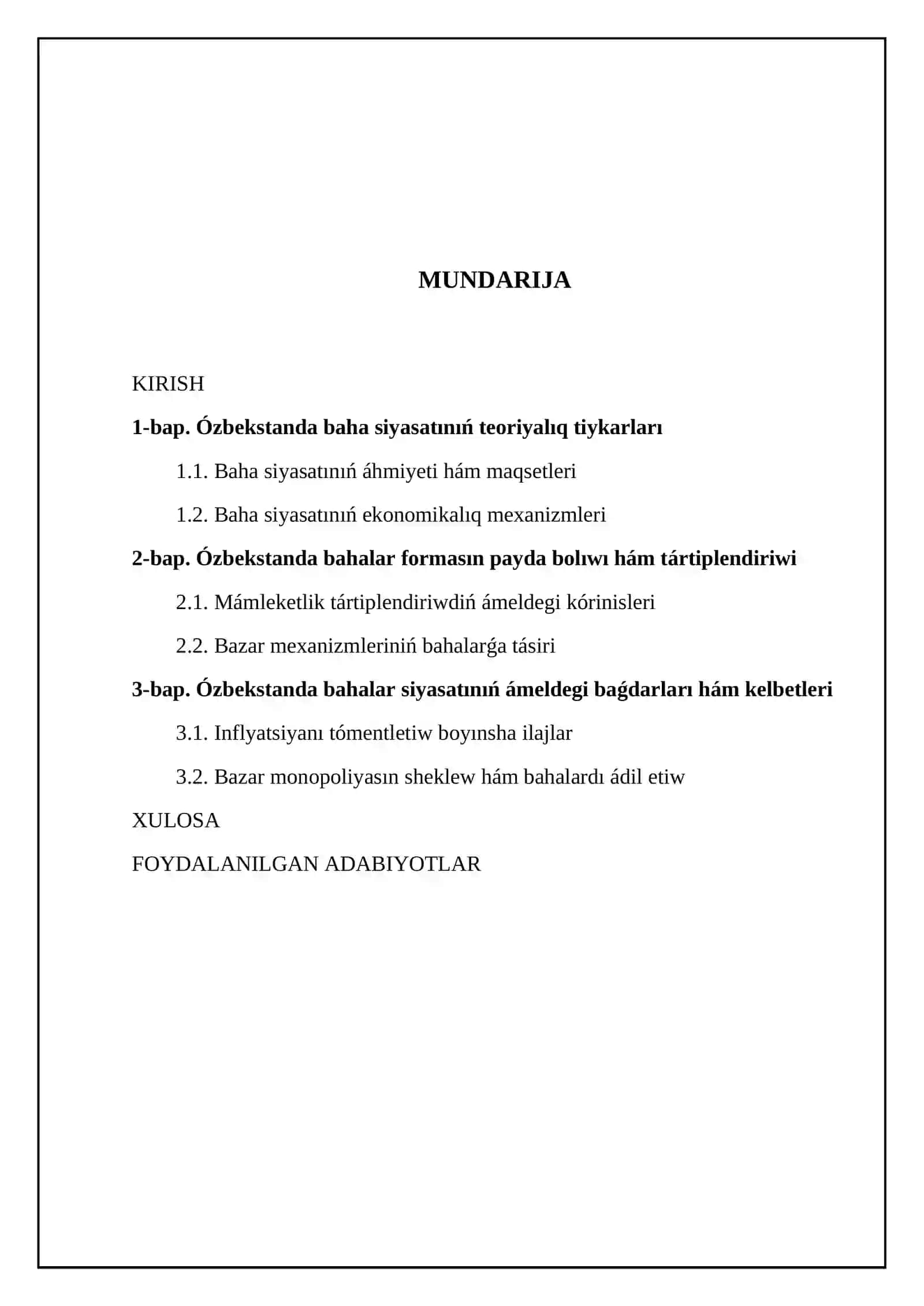 Ózbekstanda baha sıyasatı hám onıń tiykarģı baģdarları 2