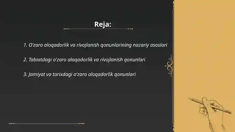 O'zaro aloqadorlik va rivojlanish qonunlari 2
